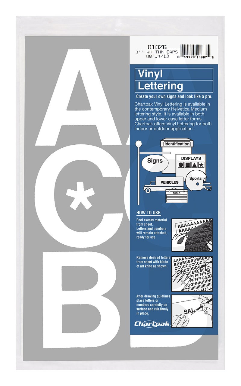 Chartpak Self-Adhesive Vinyl Capital Letters, 3 Inches High, White, 50 per Pack (01076) - Image 1